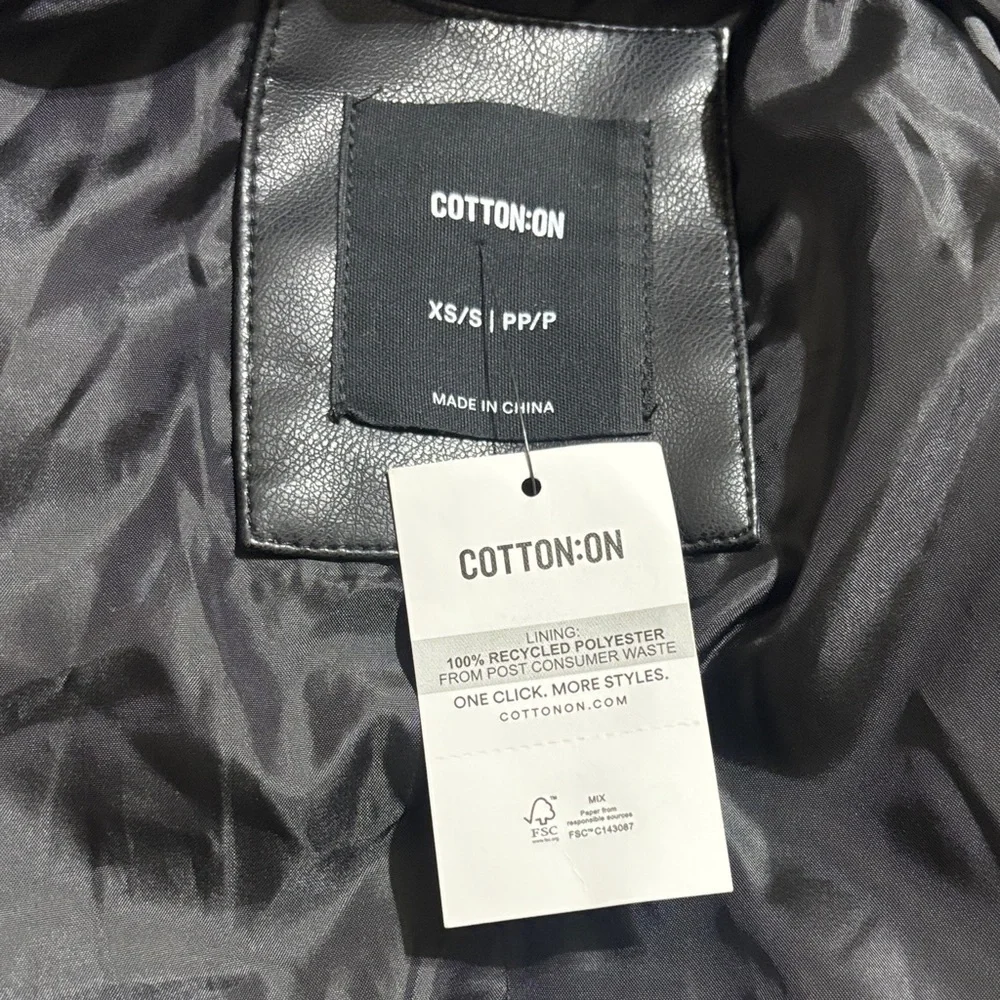 Cotton On Black and Cream Leather Jacket